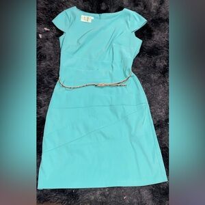 Elegant Turquoise Dress with Belt